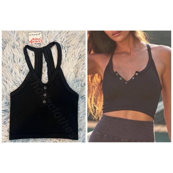 Free People Free Throw Henley Crop Top Black NWT - Picture 5 of 13